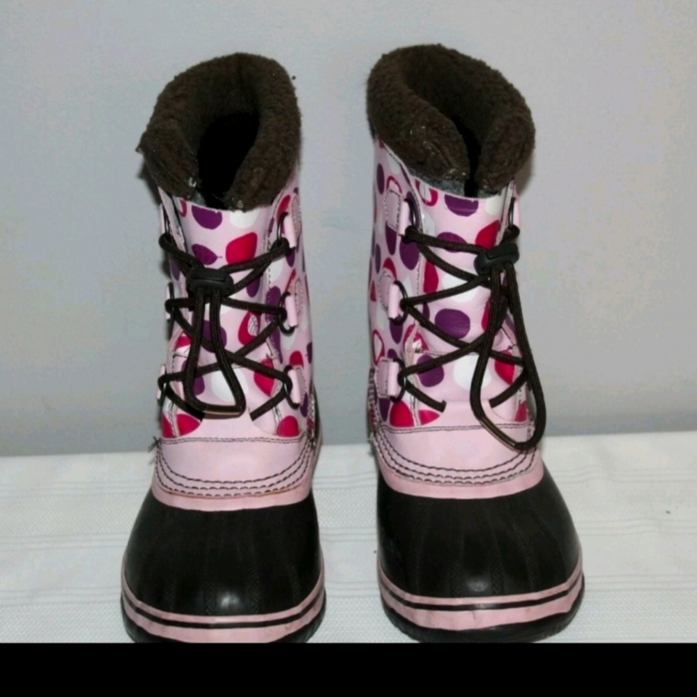 Sorel Women & girls waterproof Snow Rain Boots Brown w pink & purple Size 5